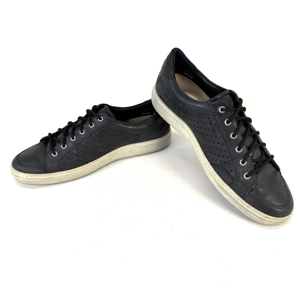 Ecco Soft 7 Cloud Sneakers Mens EU 47/US 14 Black Leather Perforated Shoes